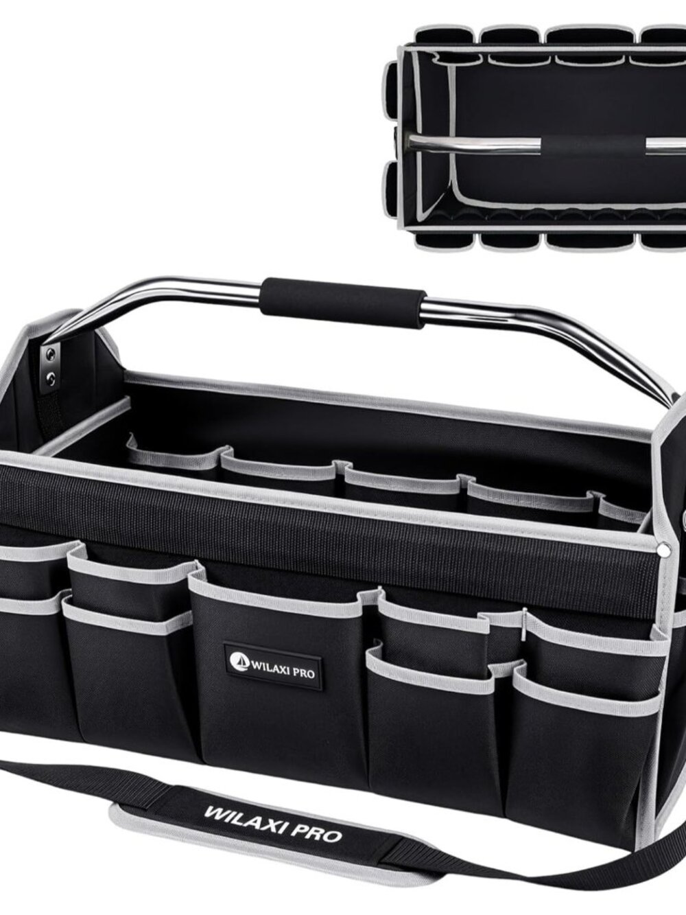 20in Tool Bags For Men Heavy Duty, 22 PCS Pockets Tool Bag Organizer Foldable Op